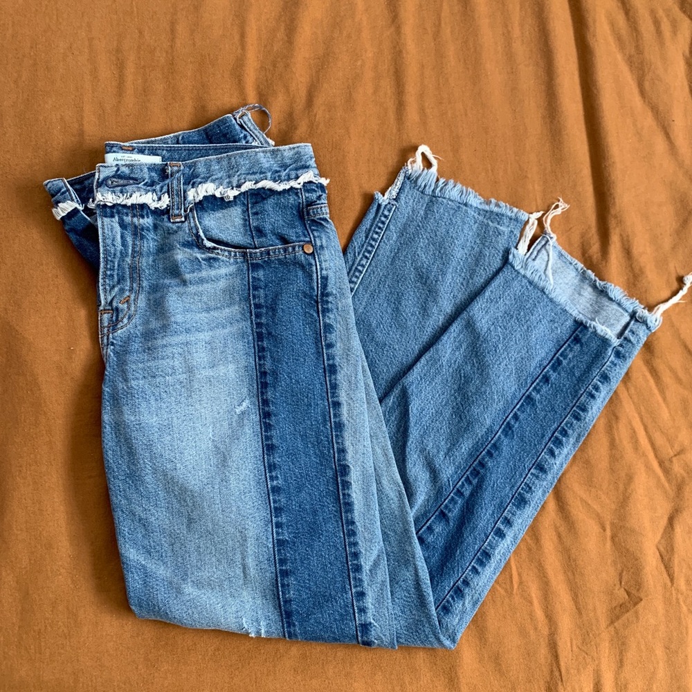 A&F Denim Patchwork Distressed Mom Jeans
